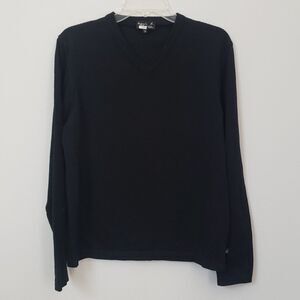 agnès b homme Sweater Mens L Merino Wool V Neck Knit Black Old Money imperfect